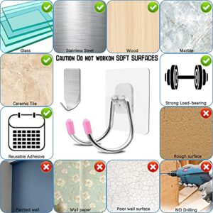 16 Pieces Self Adhesive Wall Hooks, FineGood 8 Transparent Dual Heavy Duty Hooks and 8 Stainless Steel Seamless Hooks, for Kitchen Bathroom Waterproof Self Adhesive Wall Hooks