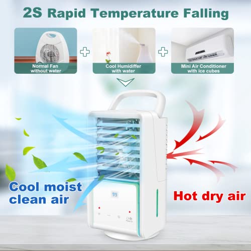 Ankuwa Personal Air Cooler, 4 in 1 Personal Desktop Cooling Fan 3 Speeds 7 Colors Light, Evaporative Portable Air Conditioner with 700ml Water Tank, Grey+White