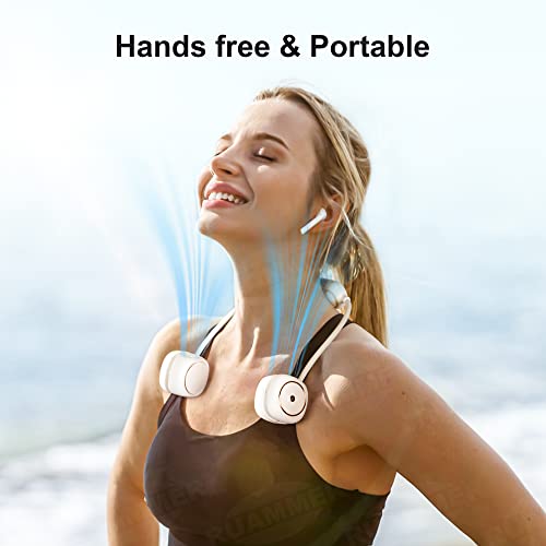 RUAMMER Portable Neck Fan, Hands-Free Bladeless Neck Fan, 360° Adjustable Personal Neck Fan, Ultra-Light Hanging Neck Fan, Rechargeable, USB Powered Around the Neck Fan, Headphone Design, 3 Speeds