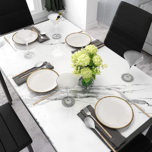 Lamerge Faux Marble Dining Table Set for 4,5 Piece Dining Room Table Set,Rectangular Table and 4 PU Leather Chairs for Living Room,Dining Room,Breakfast Nook,White&Black, (LMDT-wb)