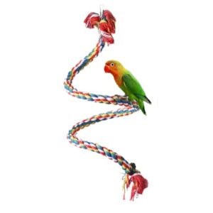 bird spiral rope perch, cotton parrot swing climbing standing toys, bird cage toy for lovebirds budgies tiels green cheek conures senegals quaker parakeets (s)