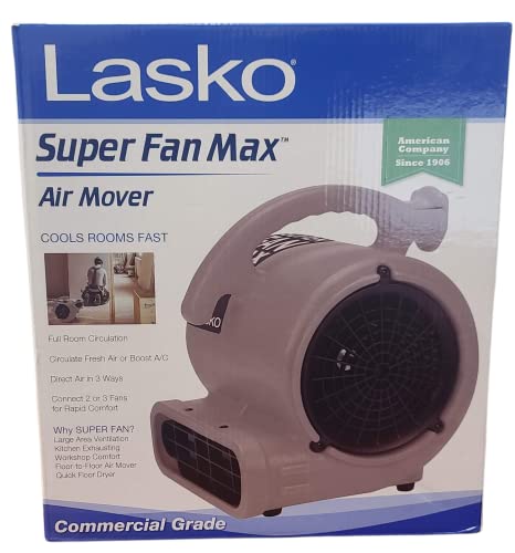 Lasko Super Fan Max Air Mover for Janitorial Water Damage Restoration Stackable Carpet Dryer Floor Blower Fan, Grey