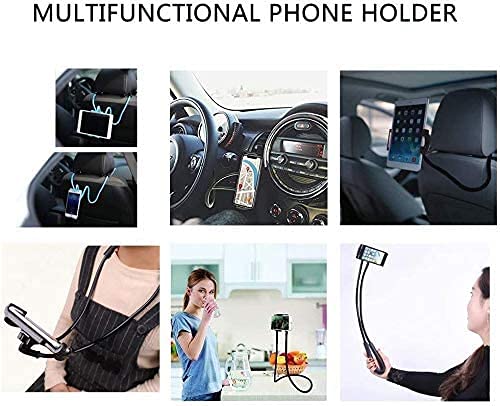 Lazy Cell Phone Mount Hanging on Neck, Airlxf Flexible Long Arms Stand Clip Holder Stand 360 Rotating DIY Free Rotating Multiple Functions for Desk Bed, Bike and Motorcycle (Black), 70cm