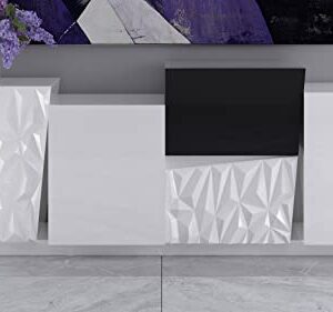 Zuri Furniture 78.7" Wide Modern Verlace Buffet Glossy White Lacquer Black Lacquer Embellishment