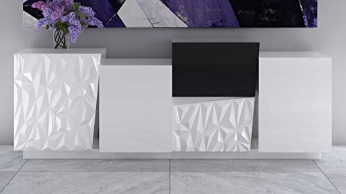 Zuri Furniture 78.7" Wide Modern Verlace Buffet Glossy White Lacquer Black Lacquer Embellishment