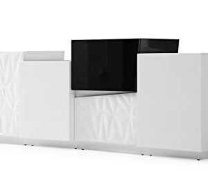 Zuri Furniture 78.7" Wide Modern Verlace Buffet Glossy White Lacquer Black Lacquer Embellishment