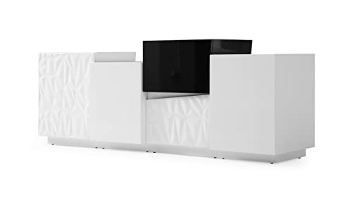 Zuri Furniture 78.7" Wide Modern Verlace Buffet Glossy White Lacquer Black Lacquer Embellishment