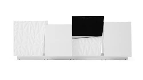 Zuri Furniture 78.7" Wide Modern Verlace Buffet Glossy White Lacquer Black Lacquer Embellishment