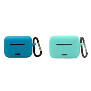 2 pack soft rubber silicone protective case cover compatible with tozo nc2 earbuds, protective skin sleeve with keychain (light blue+light green)