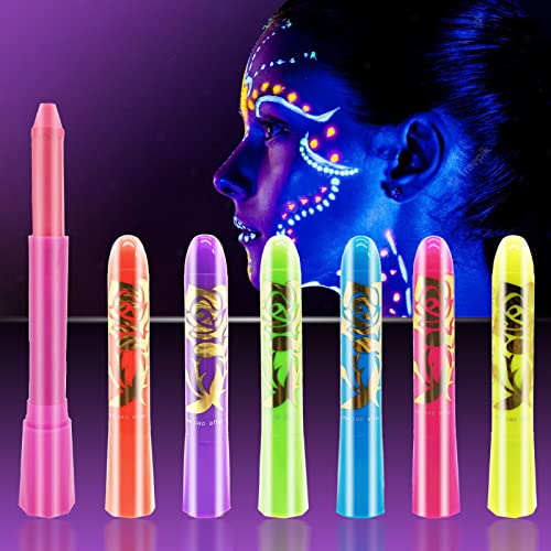 Face Paint Crayons Glow in The Dark Body Painting Kit Under UV and Black Light Makeup Non-Toxic for Halloween Masquerades Easter Festivals Party Supplies (6 Colors)