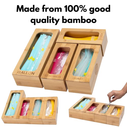 Happy Kubo - Bamboo Ziplock Bag/Food Storage Bag Organizer - Kitchen Organizers - (4 pieces plastic bag organizer)