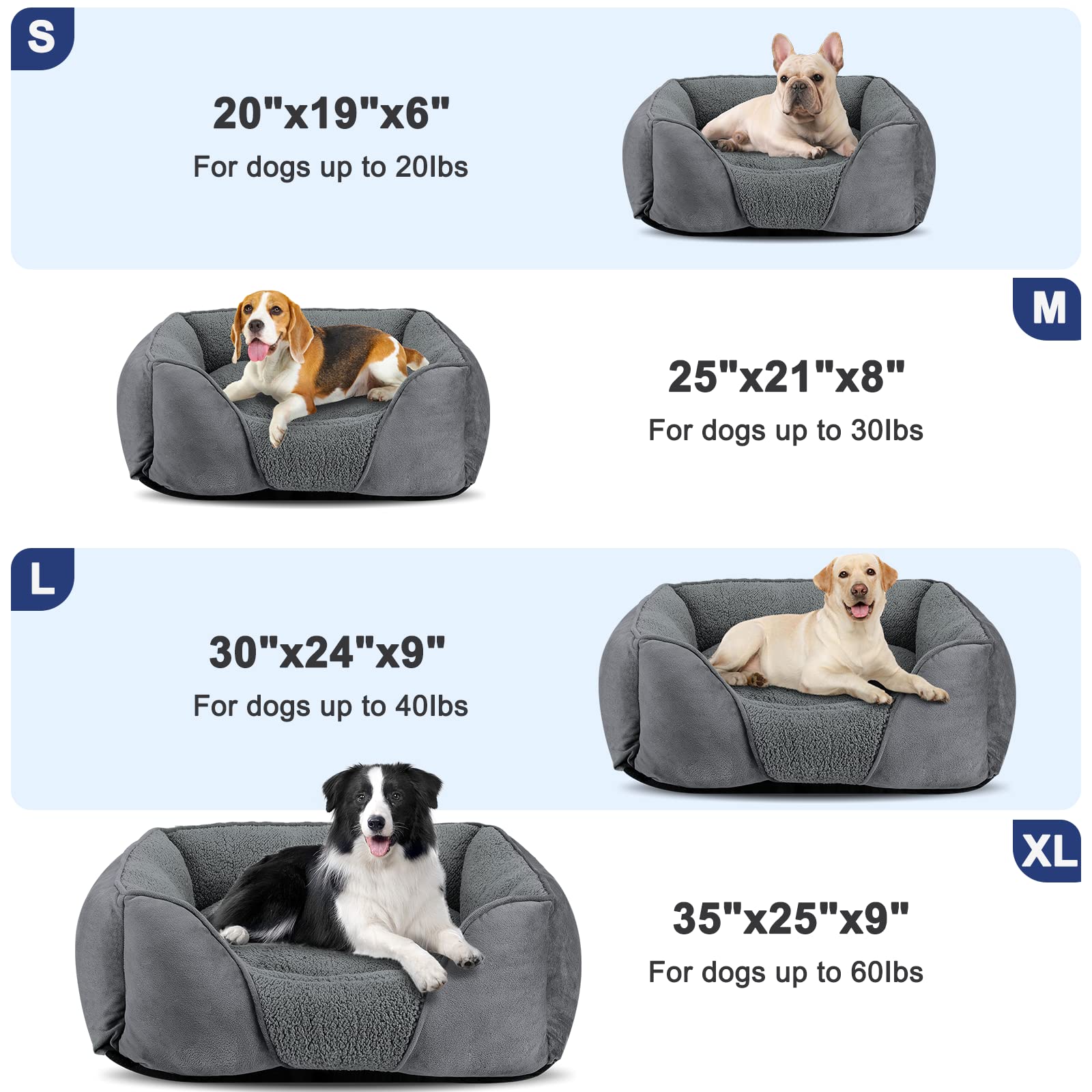 FURTIME Small Dog Beds for Small Dogs, Washable Dog Bed Orthopedic Rectangle Puppy Pet Bed, Durable Calming Dog Sofa Bed Soft Sleeping with Anti-Slip Bottom S (20"x19"x6")