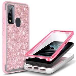 nznd case for tcl 20 xe with [built-in screen protector], full-body protective shockproof rugged bumper cover, impact resist durable phone case (glitter rose gold)