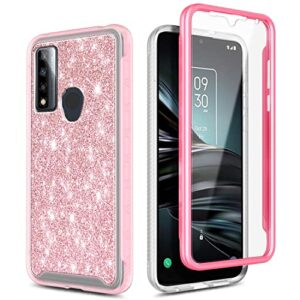 NZND Case for TCL 20 XE with [Built-in Screen Protector], Full-Body Protective Shockproof Rugged Bumper Cover, Impact Resist Durable Phone Case (Glitter Rose Gold)