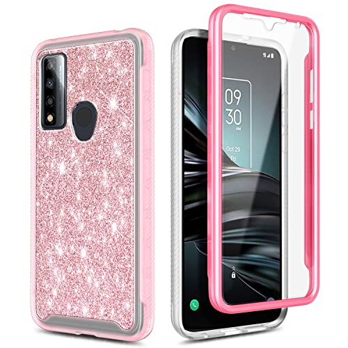 NZND Case for TCL 20 XE with [Built-in Screen Protector], Full-Body Protective Shockproof Rugged Bumper Cover, Impact Resist Durable Phone Case (Glitter Rose Gold)