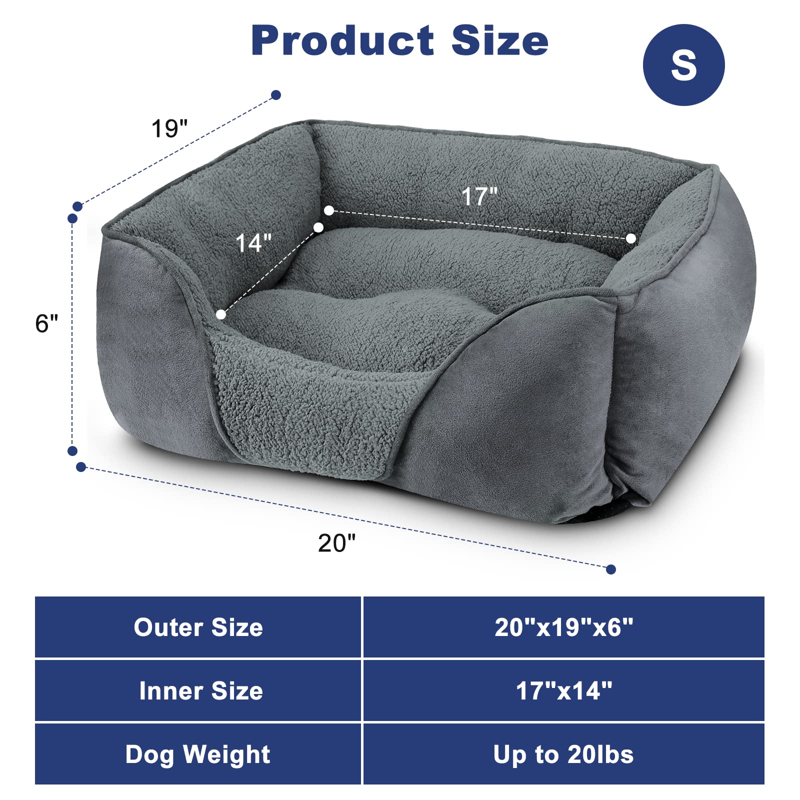 FURTIME Small Dog Beds for Small Dogs, Washable Dog Bed Orthopedic Rectangle Puppy Pet Bed, Durable Calming Dog Sofa Bed Soft Sleeping with Anti-Slip Bottom S (20"x19"x6")