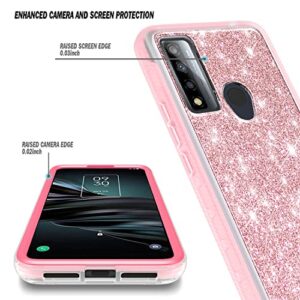 NZND Case for TCL 20 XE with [Built-in Screen Protector], Full-Body Protective Shockproof Rugged Bumper Cover, Impact Resist Durable Phone Case (Glitter Rose Gold)