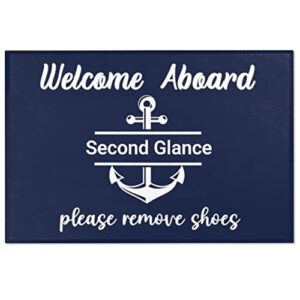 welcome aboard boat mat, remove shoes boat mat, custom nautical gift, lake house, coastal decor, non slip personalized anchor yacth rug, doormat beach house anti slip mat