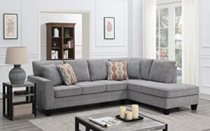 112" wide large modern upholstered l-shaped sectional sofa with 4 cushions, modern tufted micro cloth couch with soft memory foam seats, 5 seater sofa - light grey - oliver & smith