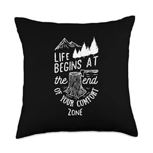 life begins end your comfort zone quote motivation life begins at the end of your comfort zone throw pillow, 18x18, multicolor