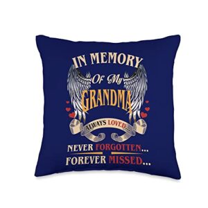 i miss my grandma-grandma guardian angel in heaven in memory of my grandma always loved never forgotten throw pillow, 16x16, multicolor