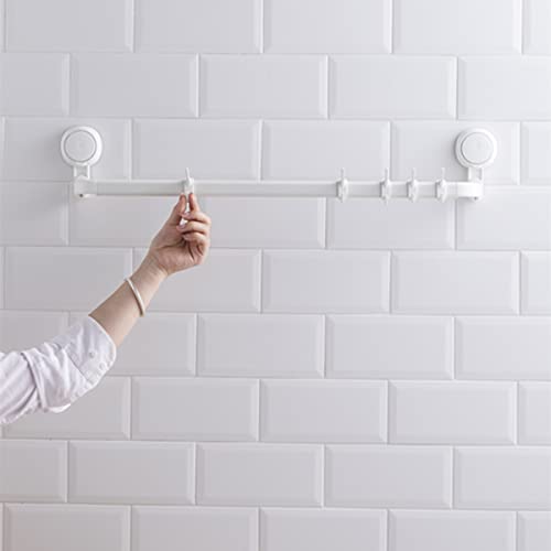 ZWTNBFST Bath Towel Bar with Transportable Hooks Waterproof Drill-Free Suction Cup Towel Rack Wall Mounted Removable Heavy Duty Hand Towel Holder for Bathroom Kitchen