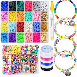 wakestar clay beads bracelet making kit,flat round 6mm clay beads for jewelry making with pendant charms kit,art crafts gift sets for girls ages 3 4 5 6 7 8 9 10 11 12