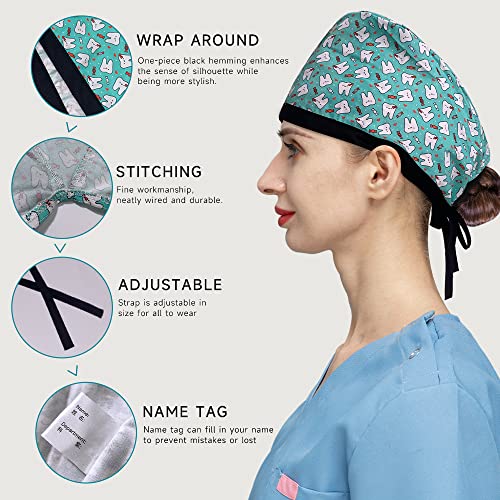 VIAOLI Dental Scrub Caps Nurse Tooth Fashional Working Hat Shower Head Cover Cap Breathable Headgear for Women/Men (24003,One Size)