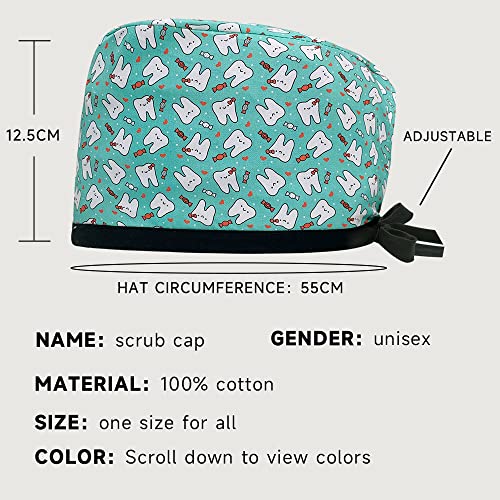 VIAOLI Dental Scrub Caps Nurse Tooth Fashional Working Hat Shower Head Cover Cap Breathable Headgear for Women/Men (24003,One Size)