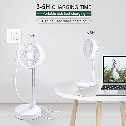 tectake Portable Standing Desk Fan - 7200mAh USB Rechargeable Battery Operated Fan, Telescopic Adjustable Height, Super Quiet Fan for Travel, Bedroom, Camping Foldable Table Fan