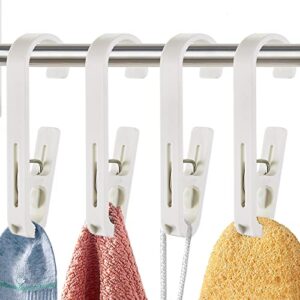 xoyozo laundry hooks with clips hanger closet organizer clamps socks boot bras towels for bathroom wardrobe kitchen office 4pcs (white)