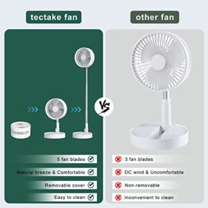 tectake Portable Standing Desk Fan - 7200mAh USB Rechargeable Battery Operated Fan, Telescopic Adjustable Height, Super Quiet Fan for Travel, Bedroom, Camping Foldable Table Fan