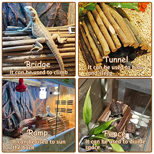 BNOSDM 13.78’’ x 20’’ Reptile Hideout Wooden Bridge Lizard Hide Caves Bearded Dragon Habitat Accessories for Gecko Snake Frog Chameleon Iguana Tortoise