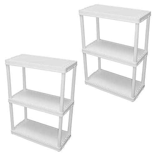 Gracious Living 3 Tier Storage Shelving Unit Organizers with Interlocking System for Garage, Playroom, Attic, and More, White (2 Pack)