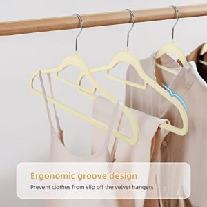 Velvet Clothing Hangers, Non-Slip Beige Suit Hanger Space Saving Clothes Hanger Heavy Duty Adult Hanger Hangers with 360°Swivel Hook Pack of 20