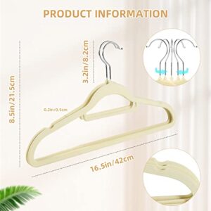 Velvet Clothing Hangers, Non-Slip Beige Suit Hanger Space Saving Clothes Hanger Heavy Duty Adult Hanger Hangers with 360°Swivel Hook Pack of 20