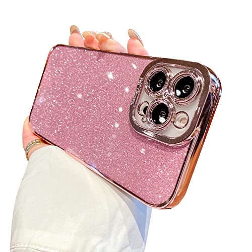 Fycyko Compatible with iPhone 12 Pro Max Case Glitter Luxury Cute Flexible Plating Cover Camera Protection Shockproof Phone Case for Women Girl Men Design for iPhone 12 Pro Max 6.7'' Pink