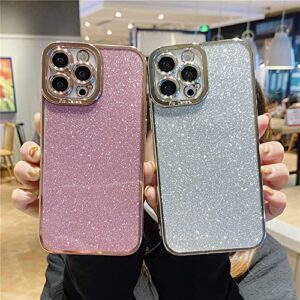 Fycyko Compatible with iPhone 12 Pro Max Case Glitter Luxury Cute Flexible Plating Cover Camera Protection Shockproof Phone Case for Women Girl Men Design for iPhone 12 Pro Max 6.7'' Pink