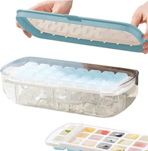 littlestar ice tray with lid and bin-updated press plate easy release ice cubes double layers ice makers for 48pcs ice cubes bpa free (blue)