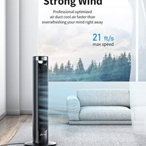 Tower Fan for Bedroom with Remote, 37" Oscillating Fan 21ft/s Velocity Quiet Tower Cooling Fan with 3 Speeds, 3 Modes, 8H Timer, Portable Bladeless Fan Space-Saving for Bedroom Living Rooms Office