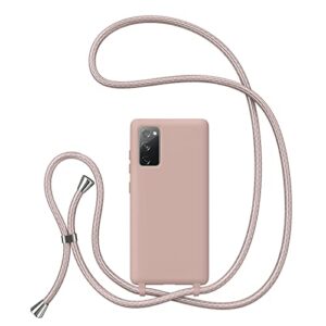 ztofera crossbody case for samsung galaxy s20 fe 5g with lanyard strap adjustable rope liquid silicone soft cover pink