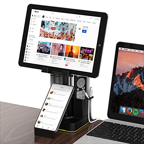 LED Cell Phone Stand for Desk with Pen Holder, Apple Watch Charger 2 in 1 KAFRI Desktop Tablet Holder Dock with 2 USB Charging Ports, Compatible with iWatch Series 6/5/4/3/2/1, iPhone 12 pro/X/X Max/8