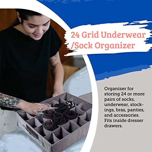 Clothing Organizer for Wardrobe Set of 3 with Handles - Foldable 7 Grid Jean holder, 12 Grid Shoe holder, 24 Grid Underwear/Sock Organizer - Space Saving Organizers for Closet and Drawer Storage