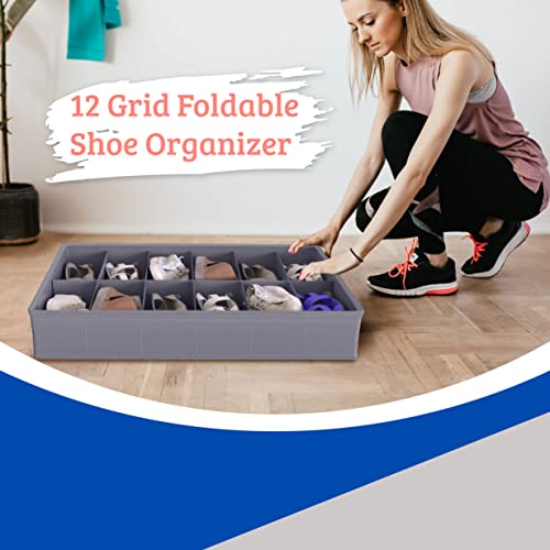 Clothing Organizer for Wardrobe Set of 3 with Handles - Foldable 7 Grid Jean holder, 12 Grid Shoe holder, 24 Grid Underwear/Sock Organizer - Space Saving Organizers for Closet and Drawer Storage