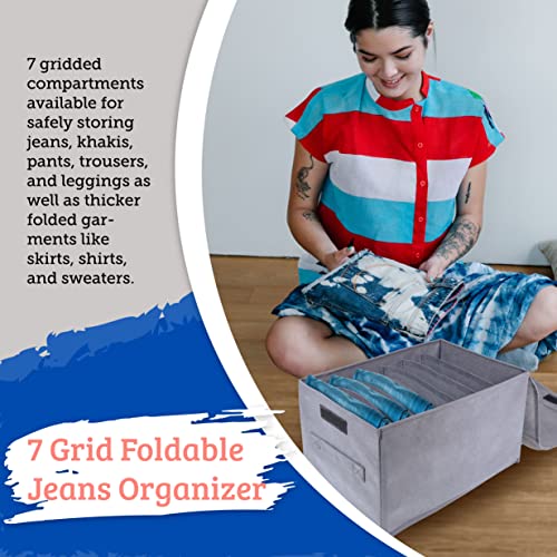 Clothing Organizer for Wardrobe Set of 3 with Handles - Foldable 7 Grid Jean holder, 12 Grid Shoe holder, 24 Grid Underwear/Sock Organizer - Space Saving Organizers for Closet and Drawer Storage