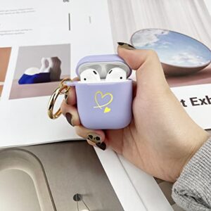 AIIEKZ Compatible with AirPods Case Cute Soft TPU with Gold Heart Pattern with Keychain Shockproof Cover Case for Girls Woman Airpods 1 &2 (Light Purple)