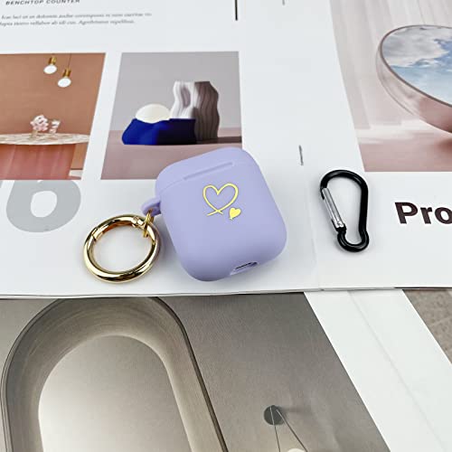 AIIEKZ Compatible with AirPods Case Cute Soft TPU with Gold Heart Pattern with Keychain Shockproof Cover Case for Girls Woman Airpods 1 &2 (Light Purple)