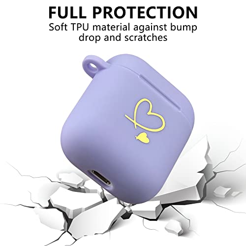 AIIEKZ Compatible with AirPods Case Cute Soft TPU with Gold Heart Pattern with Keychain Shockproof Cover Case for Girls Woman Airpods 1 &2 (Light Purple)