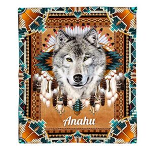 toyshea native american blanket western wolf indian fleece or sherpa throws small large size tribal pattern blankets throw personalized gifts for men women bedding couch outdoor home decor
