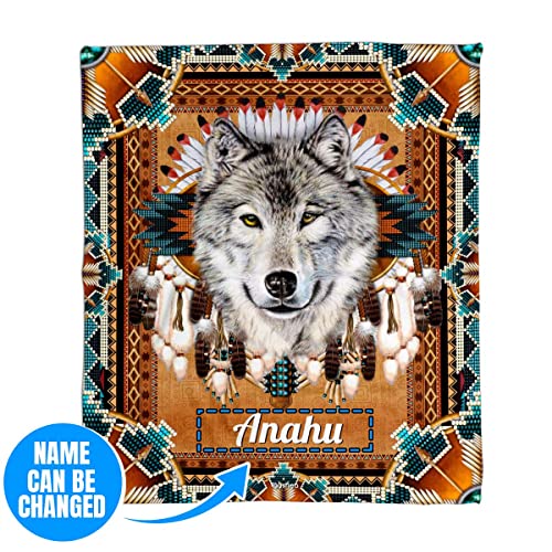 Toyshea Native American Blanket Western Wolf Indian Fleece Or Sherpa Throws Small Large Size Tribal Pattern Blankets Throw Personalized Gifts for Men Women Bedding Couch Outdoor Home Decor